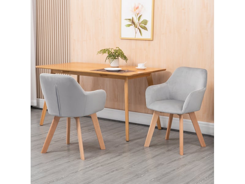  Lot de 2 chaises de salle à manger 54x57x80 cm, velours gris, accoudoirs ergonomiques, pieds en bois, usage polyvalent  - Conforama B