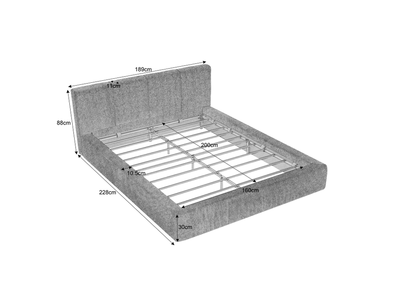  Cadre de lit 160 x 200 cm avec tête de lit rembourrée, structure en acier renforcé, sans sommier, montage facile, grande stabilité, matelas non inclus  - Conforama C