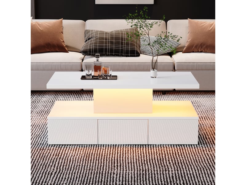 Table basse rectangulaire blanc avec 1 tiroir - 50x100 cm led panneau de particules table basse blanc - Conforama D