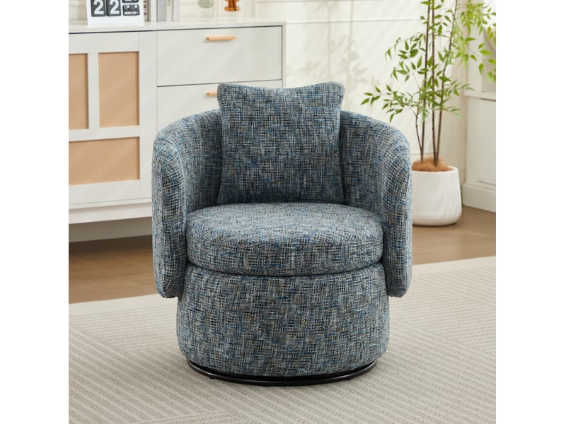  Fauteuil pivotant à 360 degrés avec rangement caché et coussin de dossier, en chenille bleu, 72 × 66,5 × 76 cm  - Conforama C