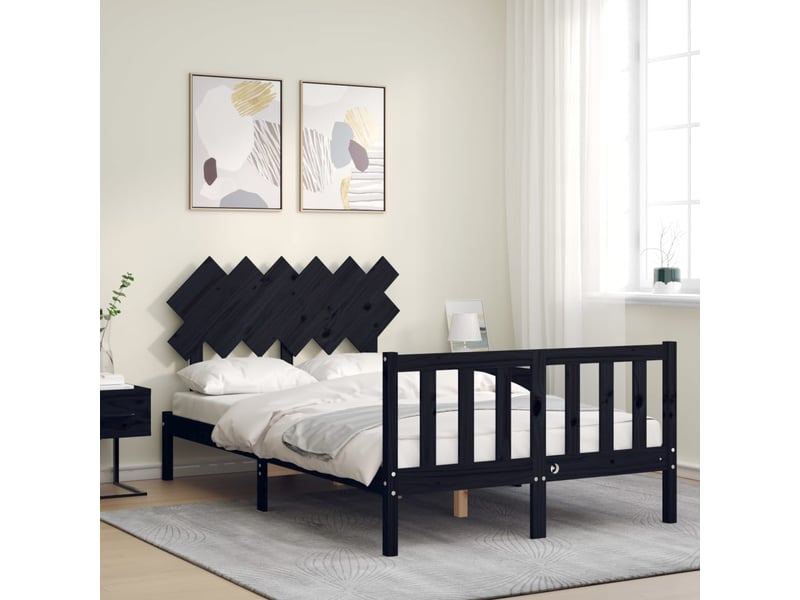  Lit double- lit adulte -  cadre de lit sans matelas noir bois de pin massif  - Conforama B