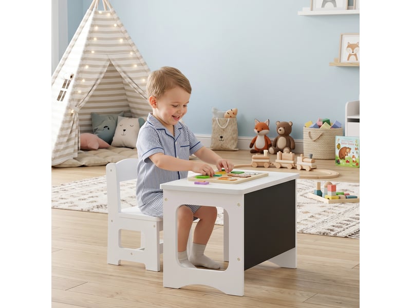  Bureau et chaise pour enfant avec plateau réversible tableau noir, 3 à 6 ans, blanc  - Conforama C