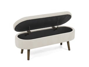 Banc de rangement 110x40x42 cm en chenille beige avec coffre intérieur