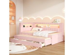 Lit gigogne 90x200 cm <strong></strong>  <strong>Qualité haut de gamme</strong> coloris rose