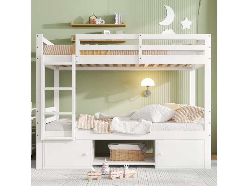  Lit superposé enfant 2 x 90 x 200 cm séparable avec rangements blanc Fay Lum - Conforama B
