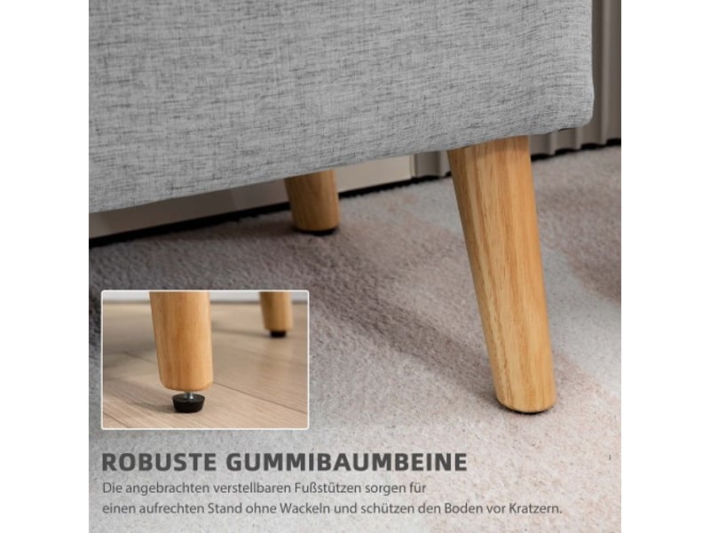  Banc coffre gris 110x39x45 cm, rembourré, aspect lin, bois d’hévéa, pour salon et chambre  - Conforama E