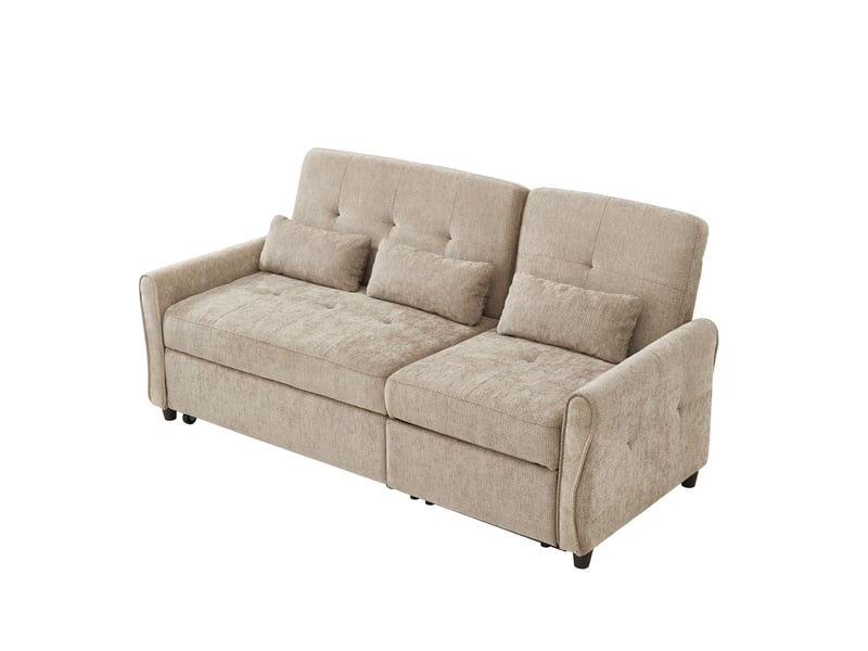  Canapé convertible 3 places 176x148x83 cm en chenille marron clair  - Conforama E