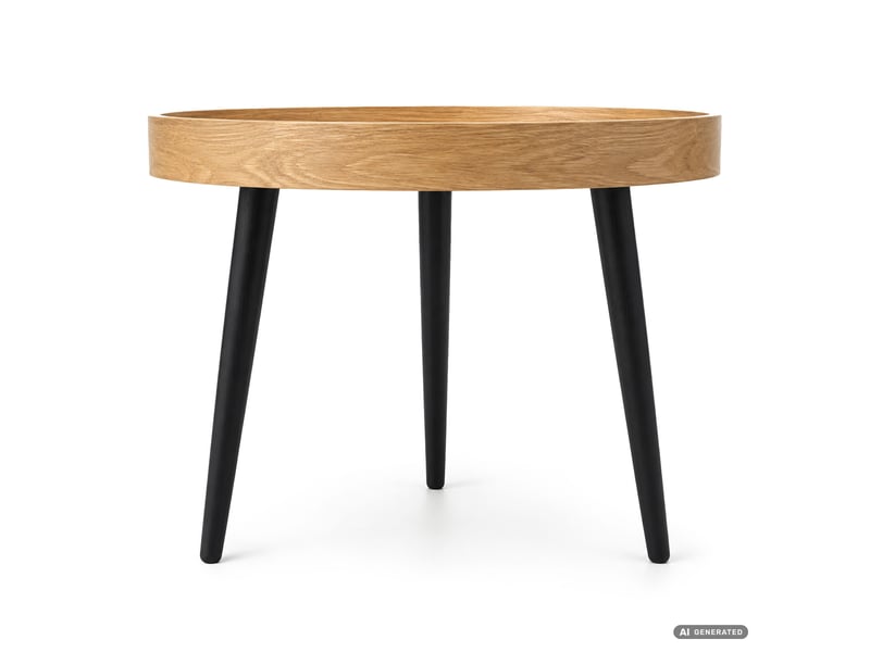  Table basse picco coloris bois naturel 40 cm ronde avec plateau à rebord pieds noirs style industriel 40x40x40 cm PICCO - Conforama B