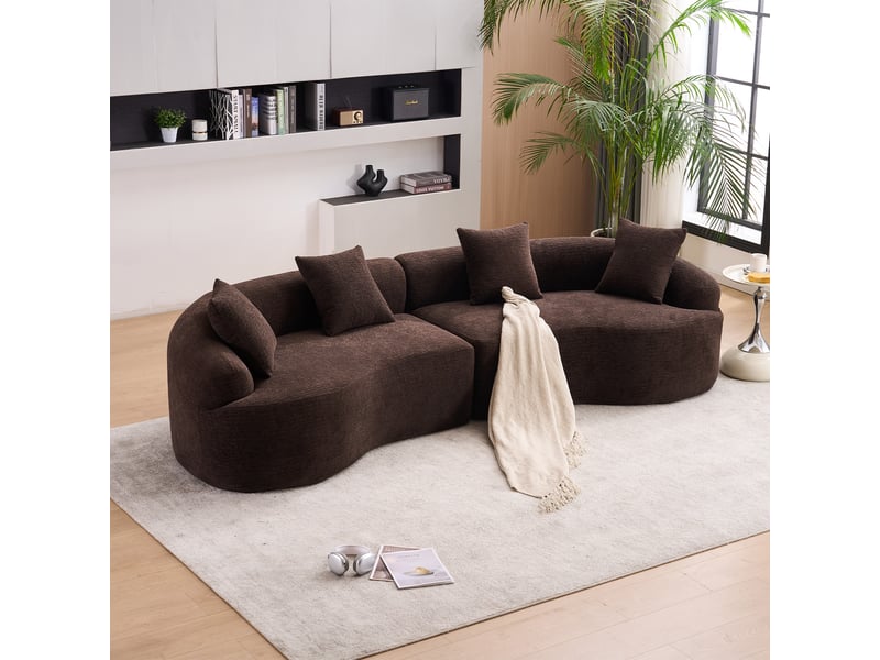 Canapé droit 4 places brun, sofa moderne modulaire en chenille livré en carton, confortable et gain de place pour salon et appartement, sans montage - Conforama B