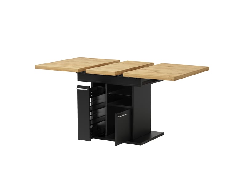  Table à manger extensible,110-140x80x77,2 cm,avec rangement led,mdf,noire  - Conforama D