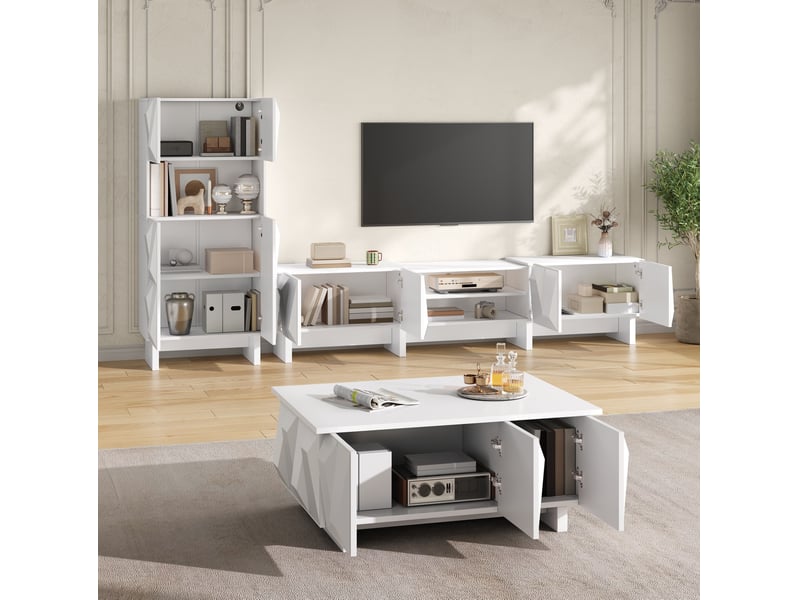  Ensemble meuble tv 3 pièces avec rangements blanc evryae  - Conforama B