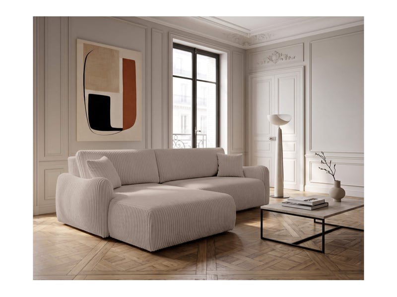  Apoline - canapé d'angle réversible convertible 4 places avec coffre en velours côtelé épais  - Conforama B