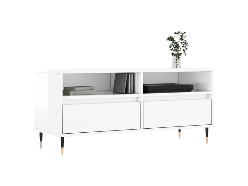  Meuble tv - banc tv - meuble de rangement blanc brillant 100x34,5x44,5 cm bois d'ingénierie  - Conforama C