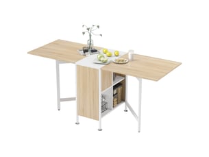 Table à manger pliante avec 4 étagères mdf et acier blanc et naturel 169 x 60 x 75 cm
