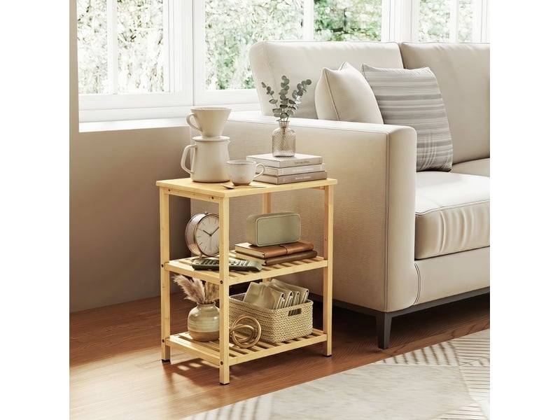 Table d'appoint 3 niveaux avec 2 étagères ouvertes en bambou naturel pour salon et chambre 40,6 × 30 × 50,5 cm - Conforama B