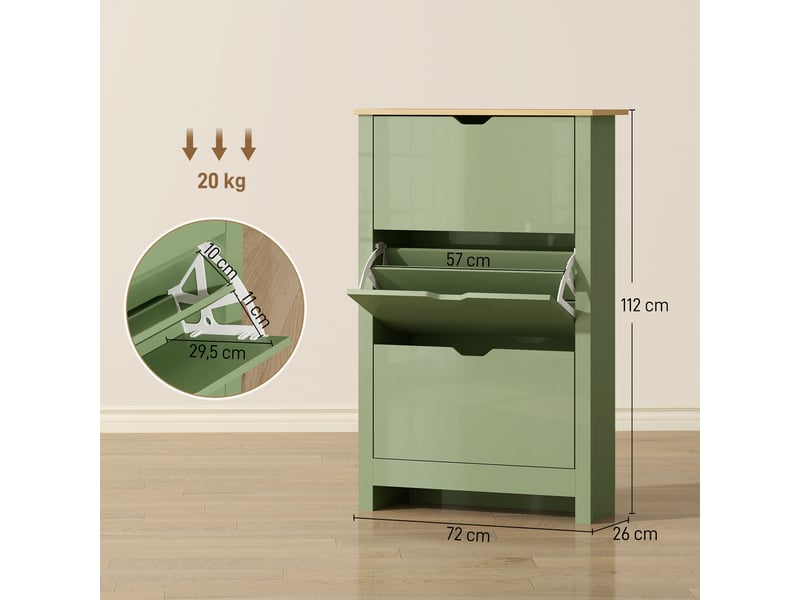  Meuble à chaussures 3 tiroirs basculants vert et naturel 72 x 26 x 112 cm  - Conforama C
