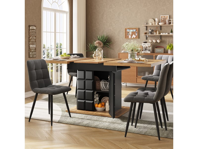 Table de séjour rectangulaire avec allonge noir+naturel - 80x110-140max.cm mdf table bicolore - Conforama E