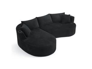 Canapé 3 places avec méridienne gauche design courbé velours côtelé doux porte-gobelets noir