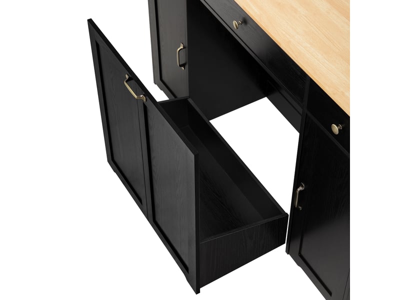  Buffet de cuisine 136 x 65 x 90 cm, plateau effet bois, 3 tiroirs, 2 portes et rangements, noir et naturel, en mdf  - Conforama E