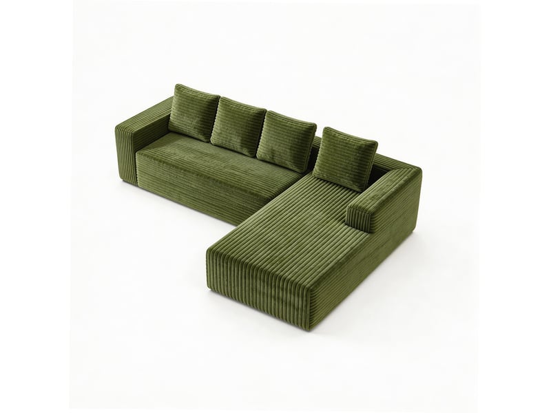  Canapé nuage d'angle modulable 4 places 261x168x58 cm, méridienne gauche, assise profonde en mousse et ressorts, velours côtelé vert Radiant Stride - Conforama A