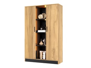 Vitrine 95x35x160 cm avec led, 2 portes, décor chêne et noir