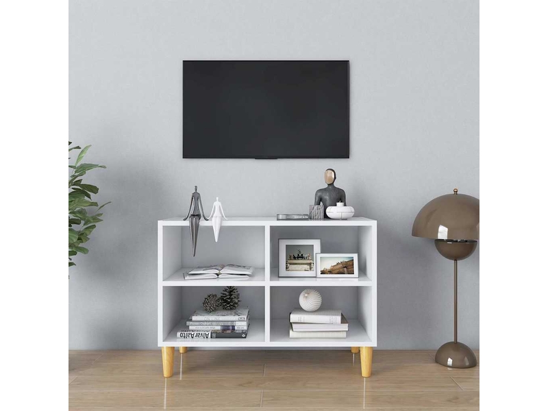  Meuble tv - banc tv - meuble de rangement avec pieds en bois massif blanc 69,5x30x50 cm  - Conforama B