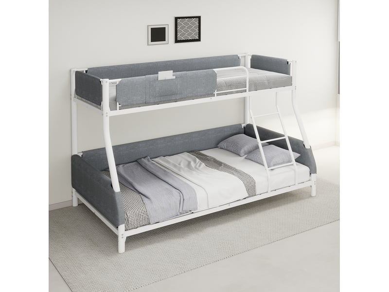 Lit superposé en fer blanc ancien, couchages 90x190 cm et 140x190 cm - Conforama D