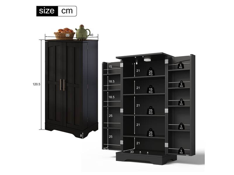 Meuble de cuisine muvano, armoire de cuisine noire à 2 portes avec led, 60 × 40 × 120 cm - Conforama W