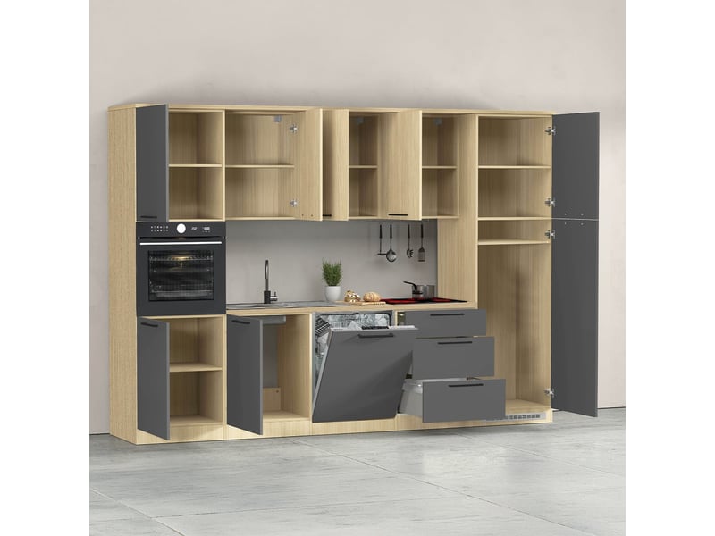  Cuisine complète linéaire moderne avec évier luna 300x215 - anthracite  - Conforama D
