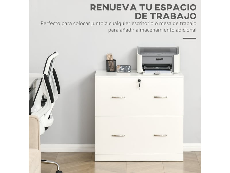  Classeur de bureau à 2 tiroirs pour dossiers suspendus, avec serrure et 2 clés, 77 x 42 x 72 cm, blanc  - Conforama E