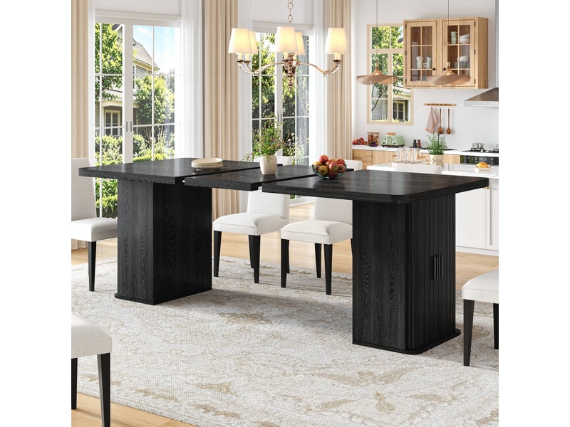  Table à manger extensible 140-180 x 80 x 75 cm avec 4 portes, rangements latéraux et étagères, mdf et métal, noir  - Conforama D