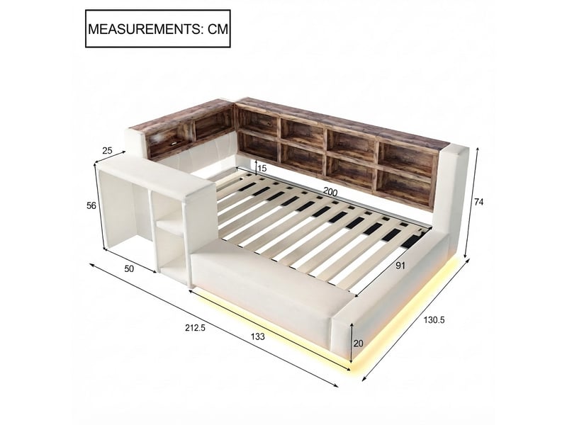  Petit meuble de rangement, 210x116x74 cm, éclairage led, ports de charge, beige LDU00645AAA-conf-NEW - Conforama D