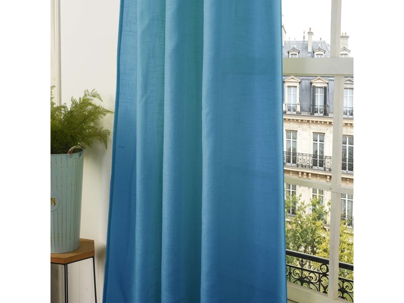 Lot de 2 voilages ajustables + 8 anneaux pince 140 x 270 cm evasion polyester effet lin - Conforama E