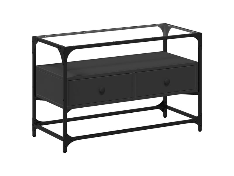  Meuble tv - banc tv - meuble de rangement et dessus en verre noir 80x35x51 cm bois d'ingénierie  - Conforama A