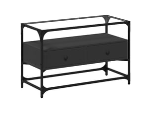 Meuble tv - banc tv - meuble de rangement et dessus en verre noir 80x35x51 cm bois d'ingénierie
