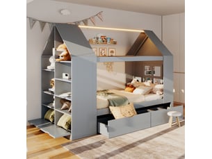 Lit cabane 90x200 cm <strong>MODENVIE</strong>  <strong></strong> coloris gris
