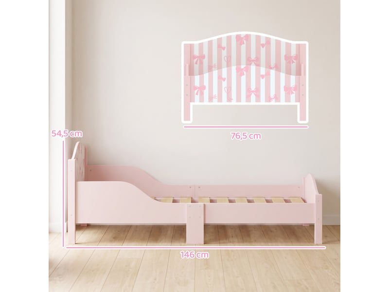  Lit enfant 70 x 140 cm, barrière de sécurité, motif nœud, rose  - Conforama E