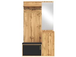 Vestiaire d'entrée avec miroir banc et meuble à chaussures chêne et noir 100x38x185 cm