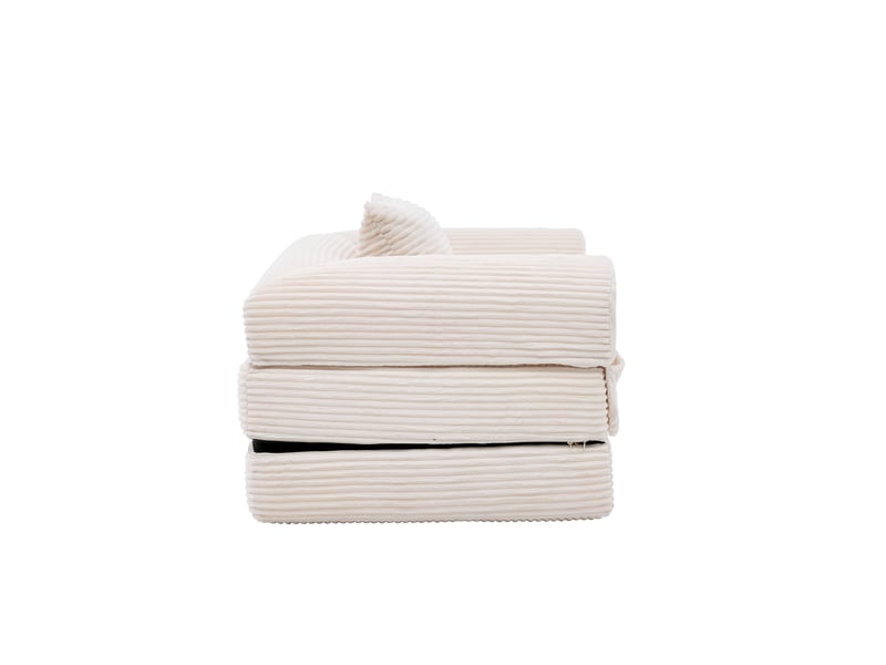  Fauteuil convertible lit 1 place beige tissu côtelé avec rangement intégré salon chambre  - Conforama W