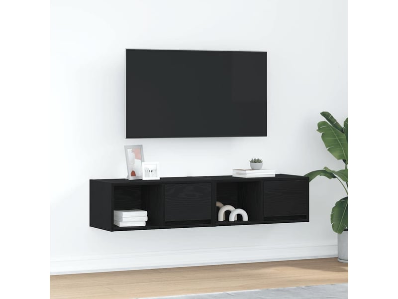  Lot de 2 meuble tv bas salon chêne noir 60x31x25,5 cm bois d'ingénierie shl6976  - Conforama B
