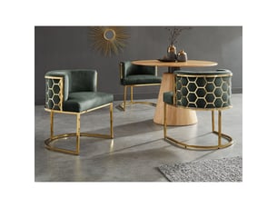 Chaise velto vert profond en velours – structure dorée brillante, accoudoirs et dos nid d'abeilles