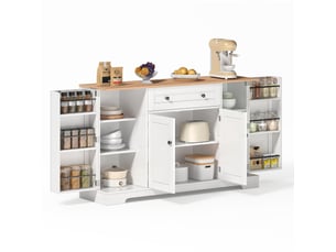 Buffet de cuisine 138 x 40 x 85 cm blanc et naturel en mdf, 4 espaces de rangement avec tiroir et portes latérales
