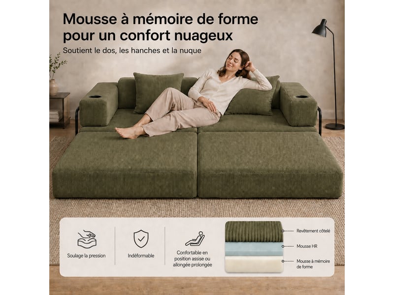  Canapé-lit pliable sans cadre, en tissu velours  - Conforama E