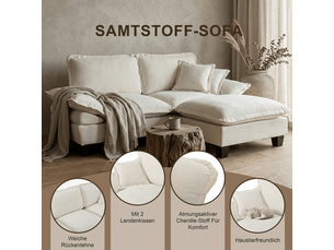 Canapé d'angle réversible fixe <strong>BGSRYAO</strong> <strong></strong> 2 places Tissu beige avec coffre de rangement