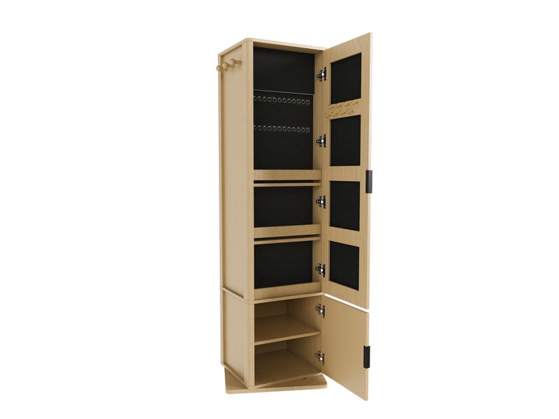 Armoire à bijoux modenvie pivotante 360° avec miroir sur pied, rangement 4 en 1, 50 x 50 x 170 cm, décor chêne clair  - Conforama A