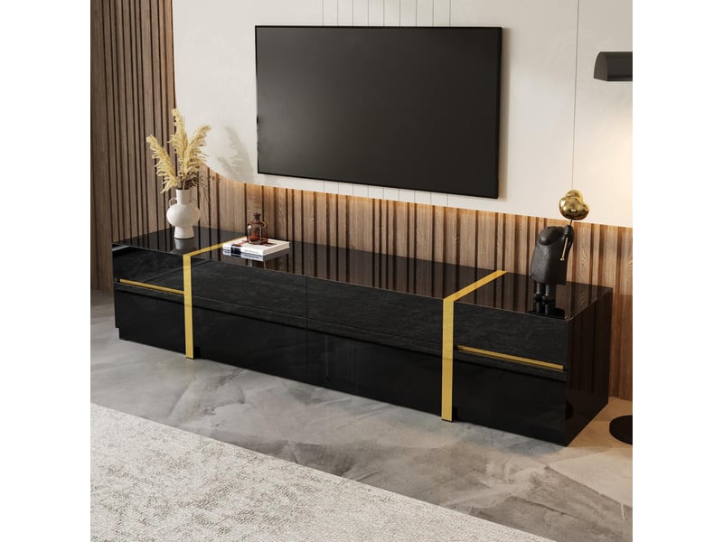 Meuble tv avec portes et tiroirs mdf et panneau de particules noir et doré 180x40x38 cm - pangivo  - Conforama B