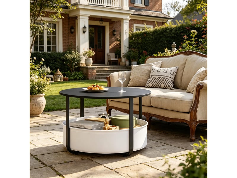  Table d'appoint ronde multifonctionnelle - peut servir de table basse ou de table de canapé, noire  - Conforama E