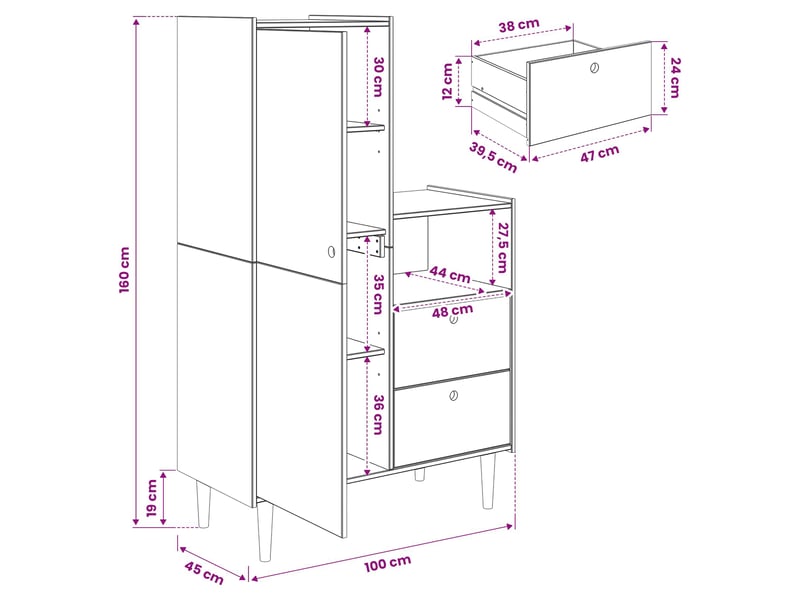  Vidaxl placard bilbao caramel 100 x 45 x 160 cm  - Conforama C