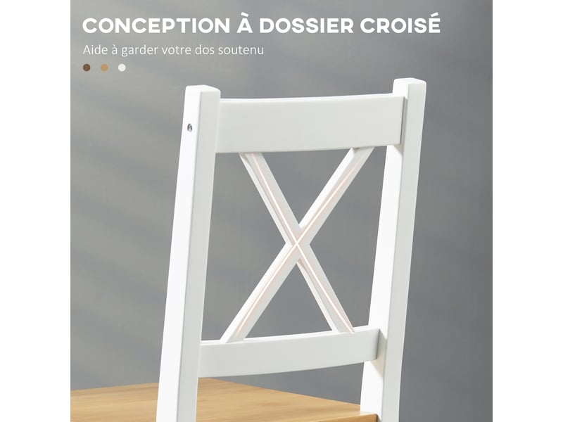  Lot de 4 chaises de salle à manger en bois massif chaise de cuisine esprit campagne dossier blanc croisé et chêne  - Conforama E