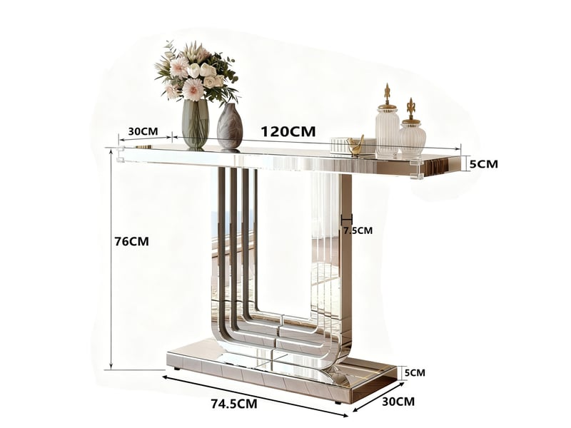  Table console 120x30x76 cm miroir mdf argentée  - Conforama E